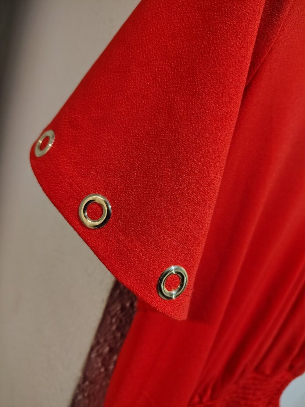 Michael Kors Vibrant Red Smocked-Hem Blouse - Picture 3 of 5
